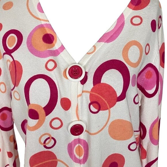 TIMBERLEA Sweater Button Front Long Sleeve White Pink M 63-9 - Picture 5 of 12